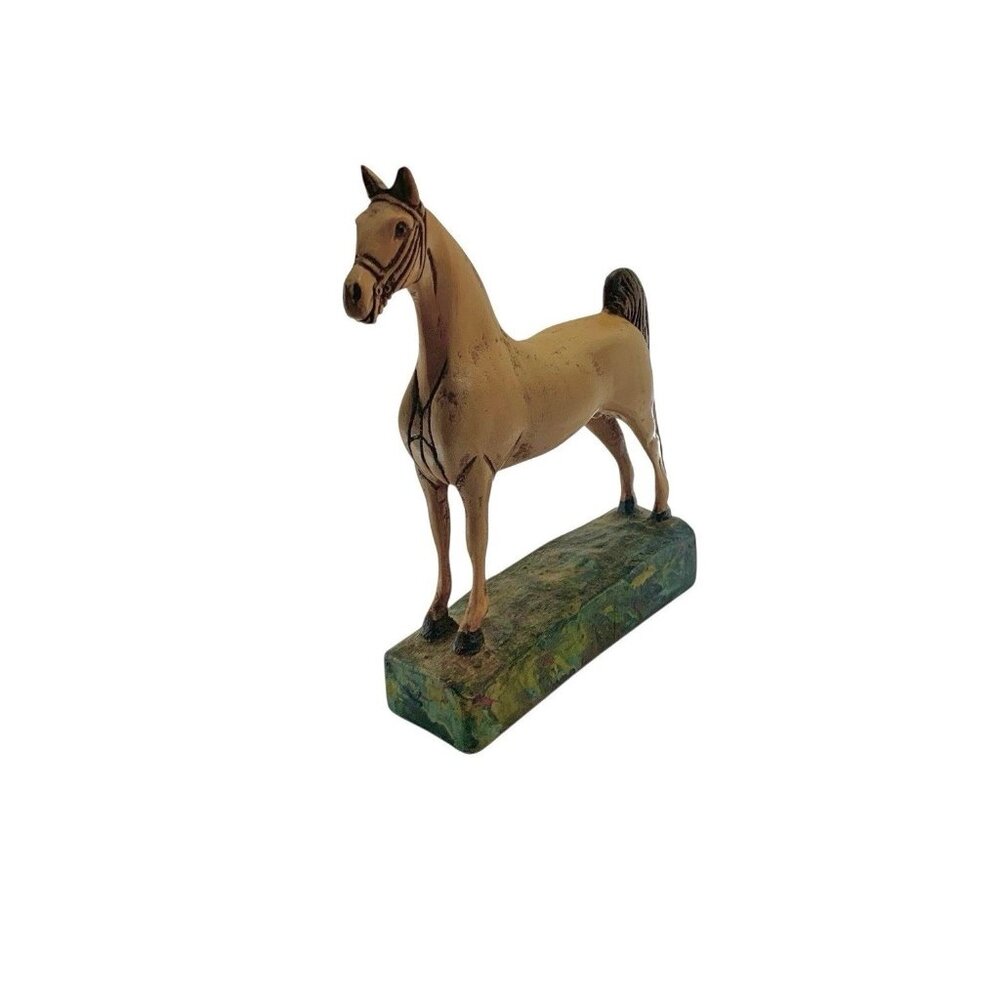 Horse Figurine Hand Carved Wood Statue Vintage Equestrian Decor